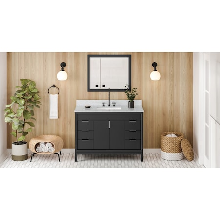 Jeffrey Alexander 48In. Black Theodora Vanity, White Carrara Marble Vanity Top, Undermount Rectangle Bowl VKITTHE48BKWCR
